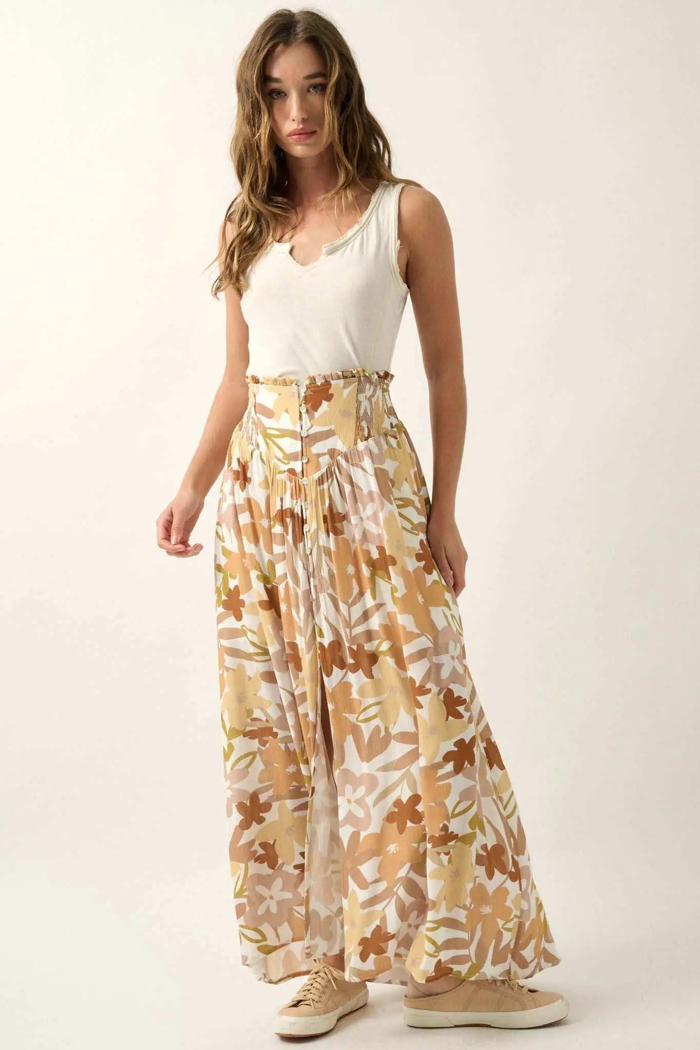 Rainforest Flowers Floral High-Waist Maxi Skirt