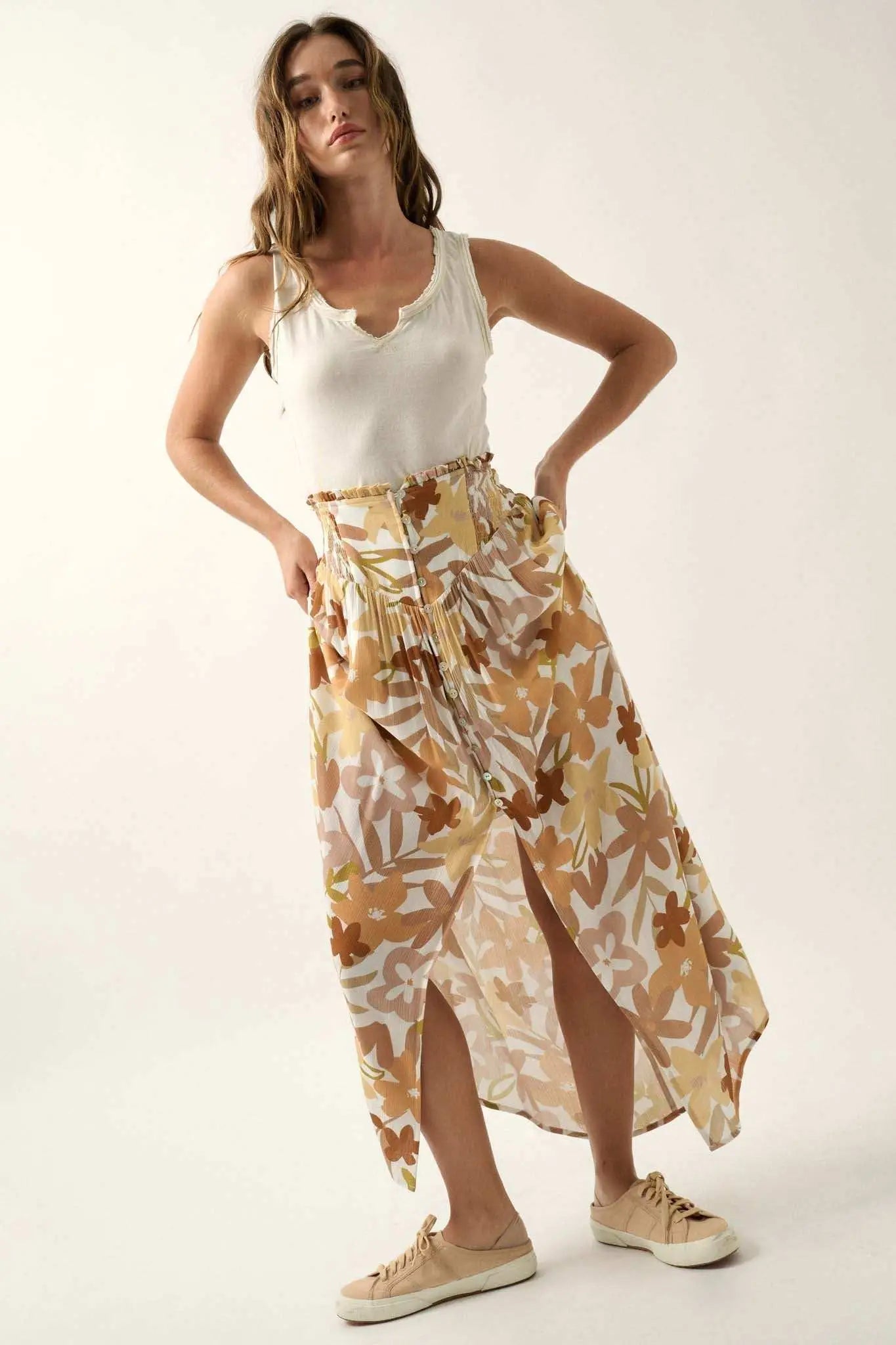Rainforest Flowers Floral High-Waist Maxi Skirt