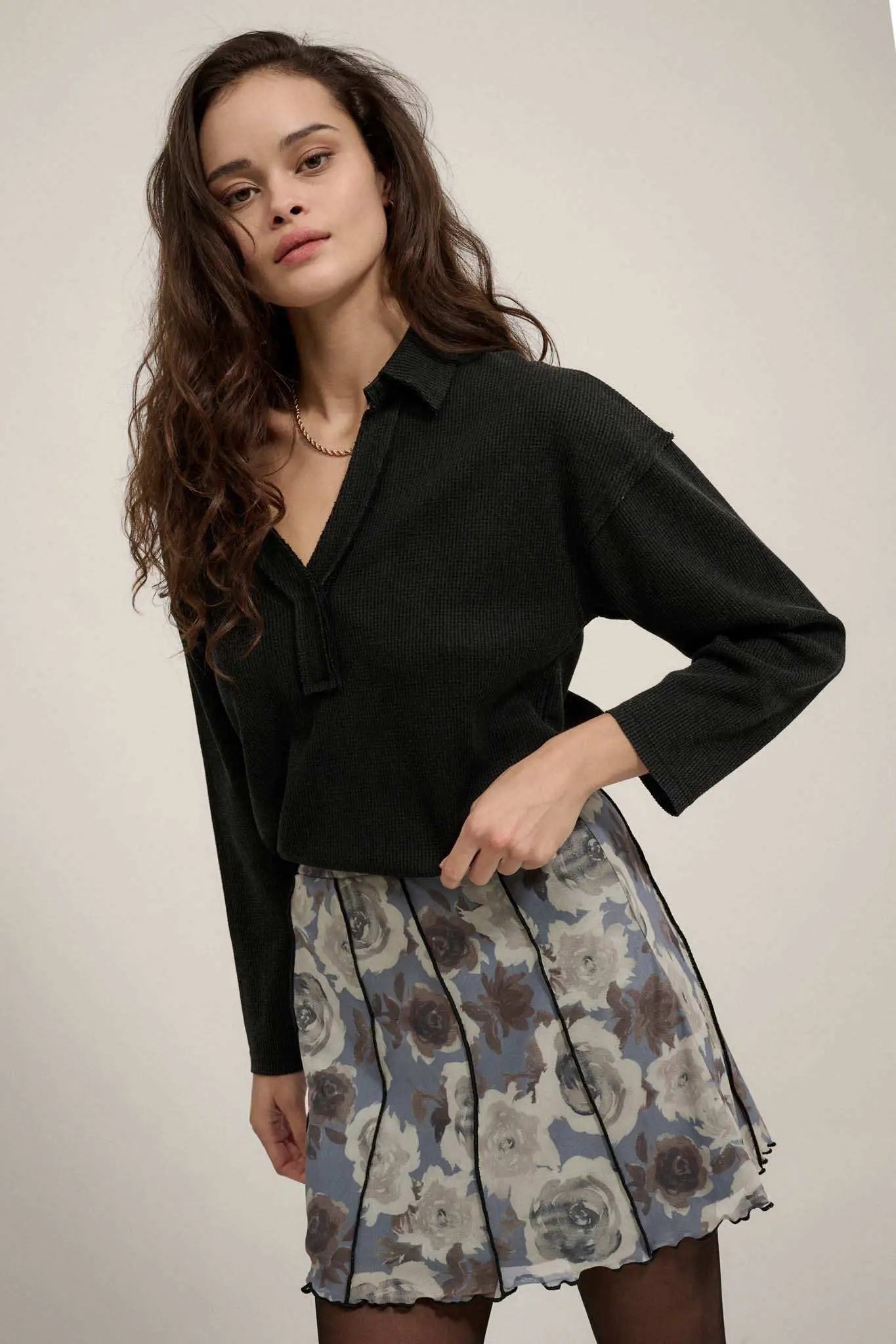Rose Parade Floral Mesh Exposed-Seam Mini Skirt