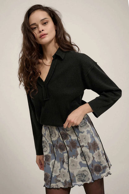 Rose Parade Floral Mesh Exposed-Seam Mini Skirt