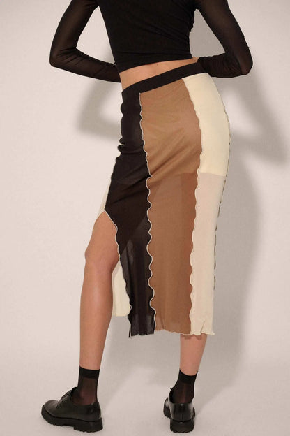 Neutral Territory Colorblock Mesh Midi Skirt