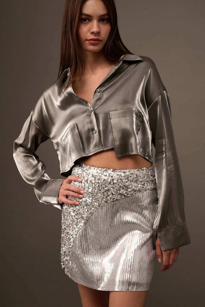 Ladies Night Colorblock Sequin Mini Skirt