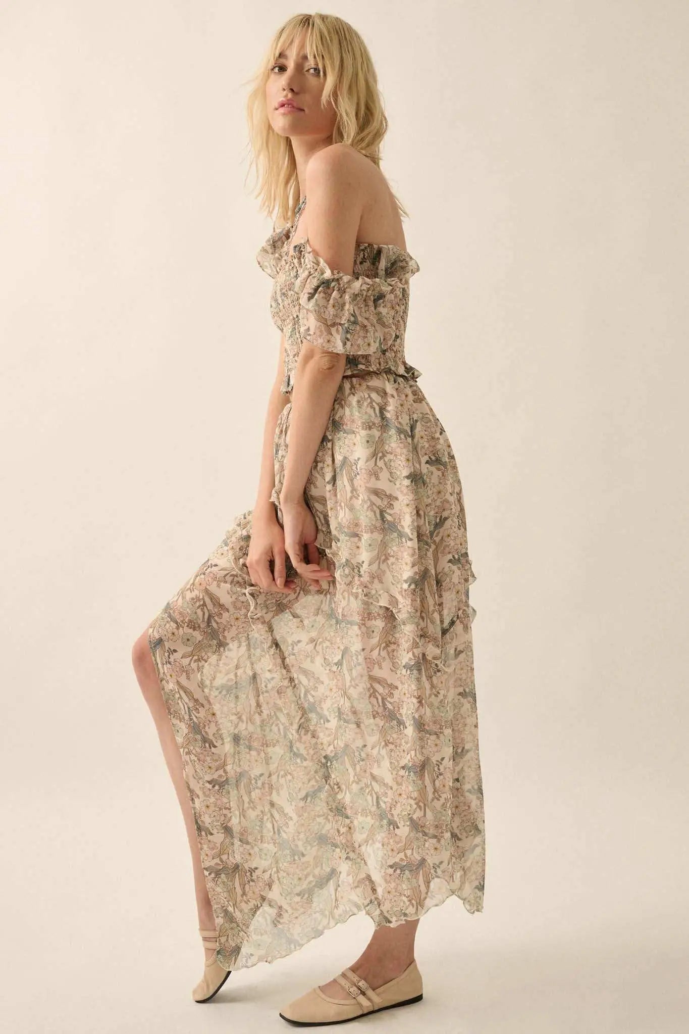 Enduring Beauty Asymmetrical Floral Ruffle Skirt