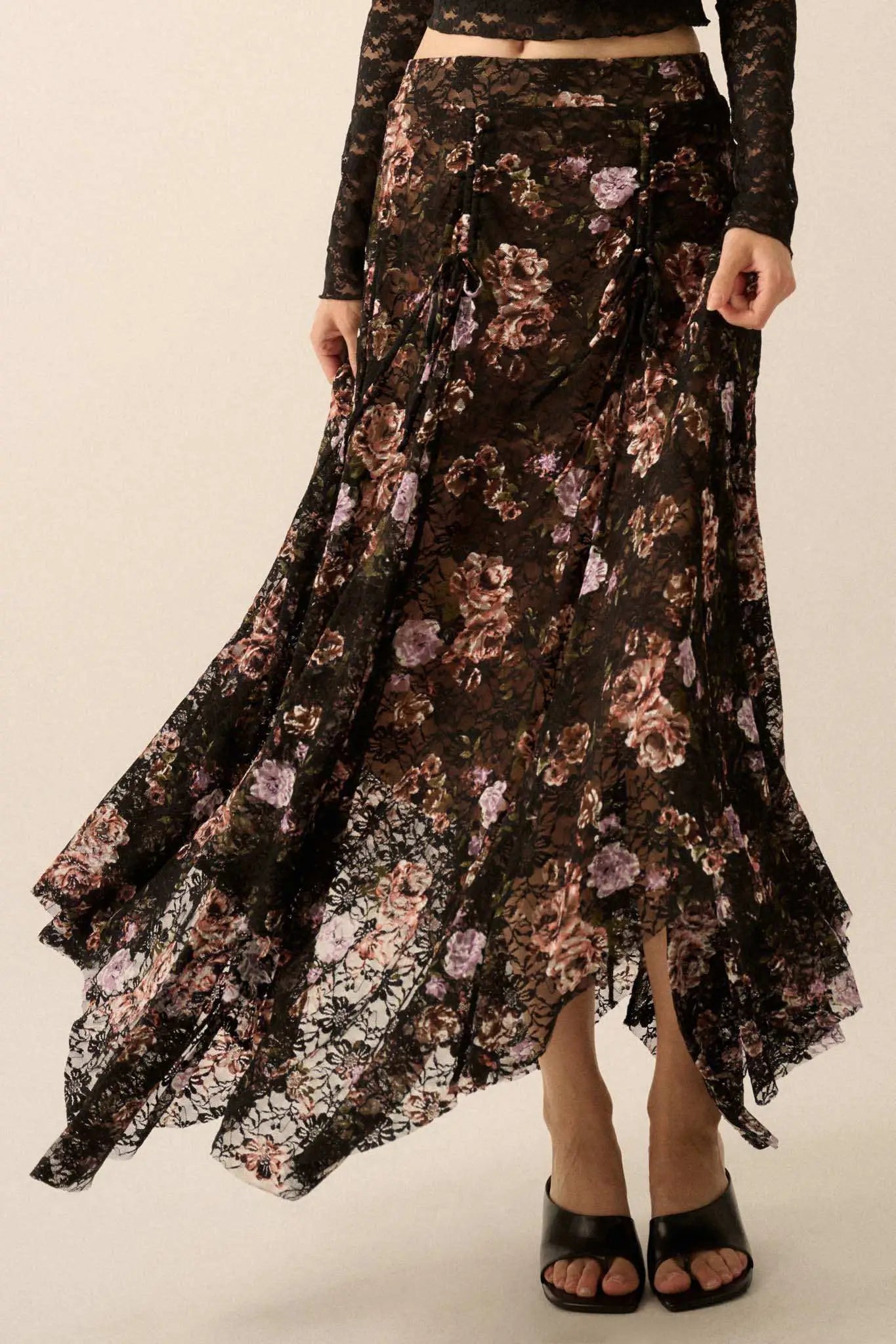Secret Garden Floral-Print Lace Maxi Skirt