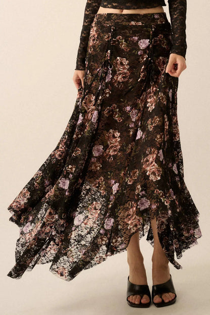 Secret Garden Floral-Print Lace Maxi Skirt