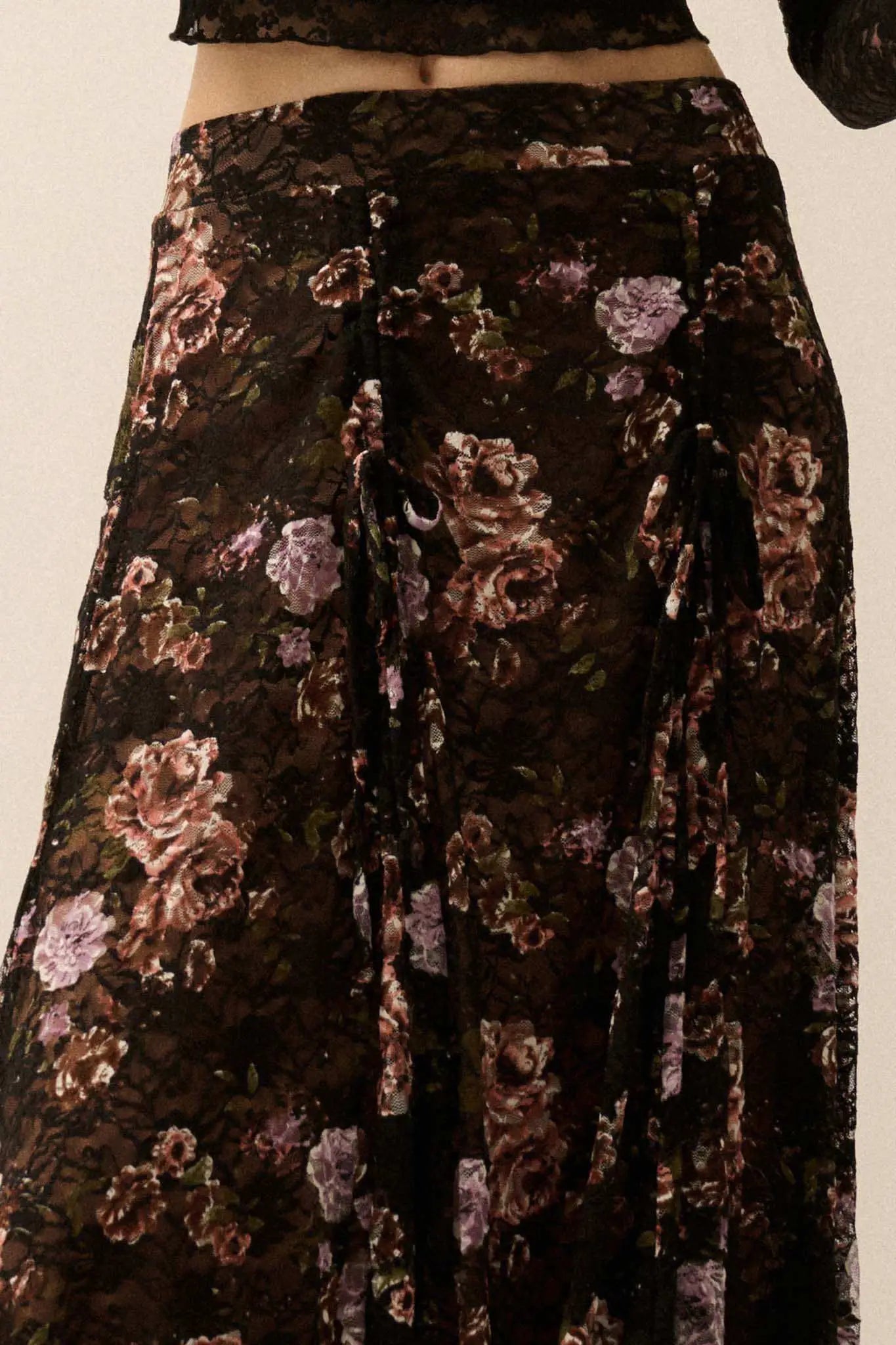Secret Garden Floral-Print Lace Maxi Skirt