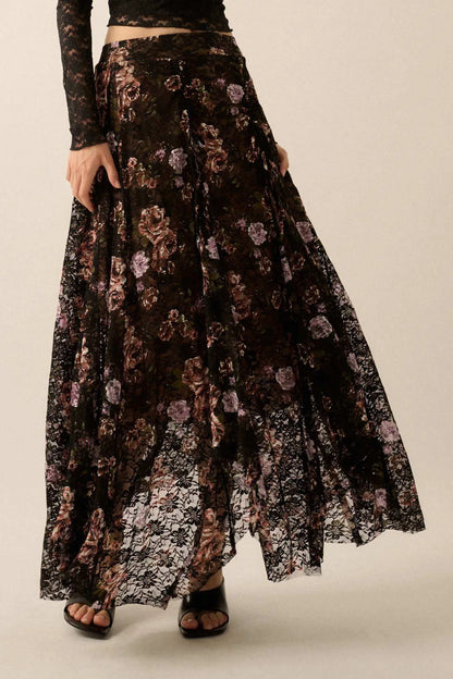 Secret Garden Floral-Print Lace Maxi Skirt
