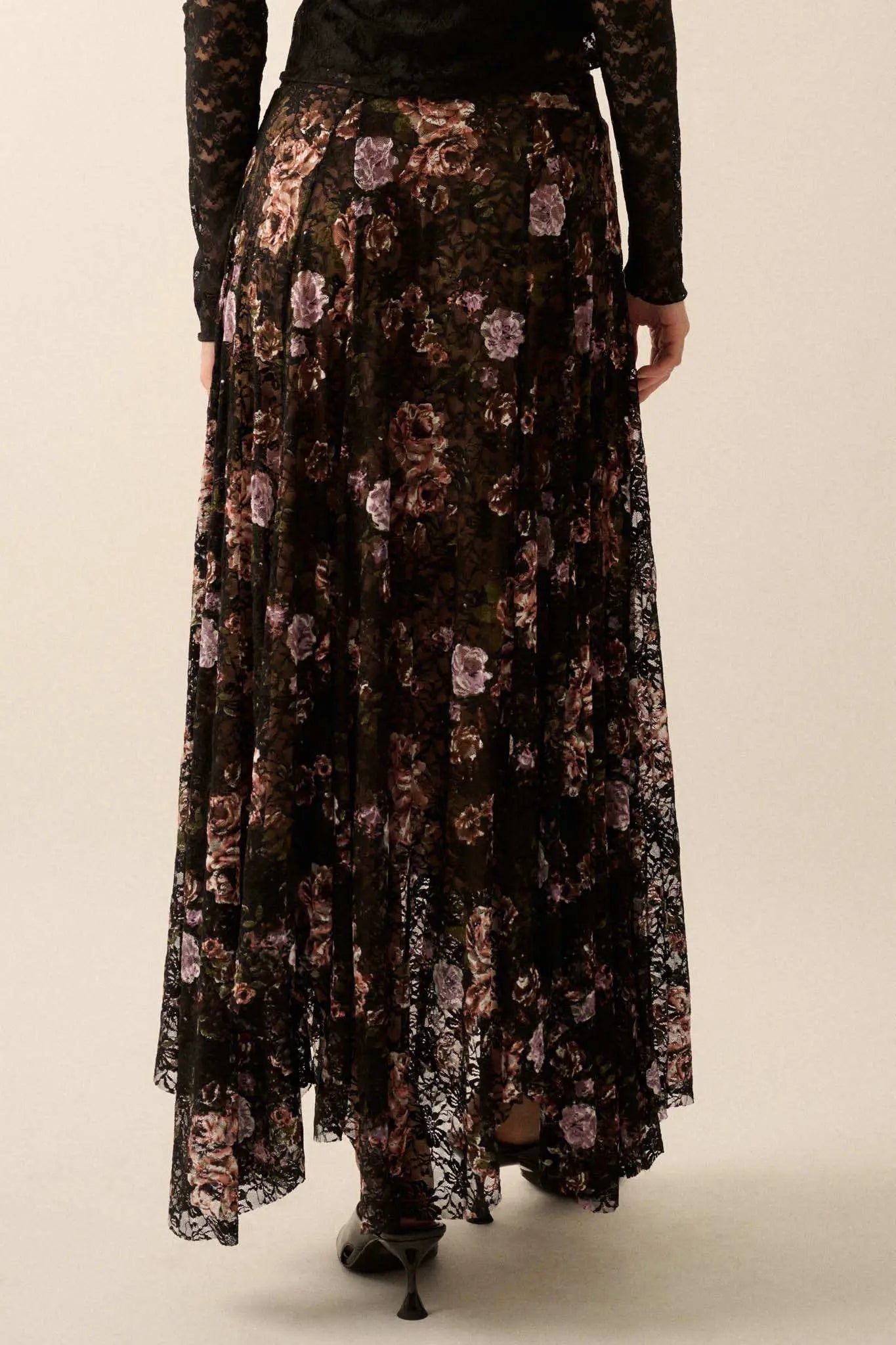Secret Garden Floral-Print Lace Maxi Skirt