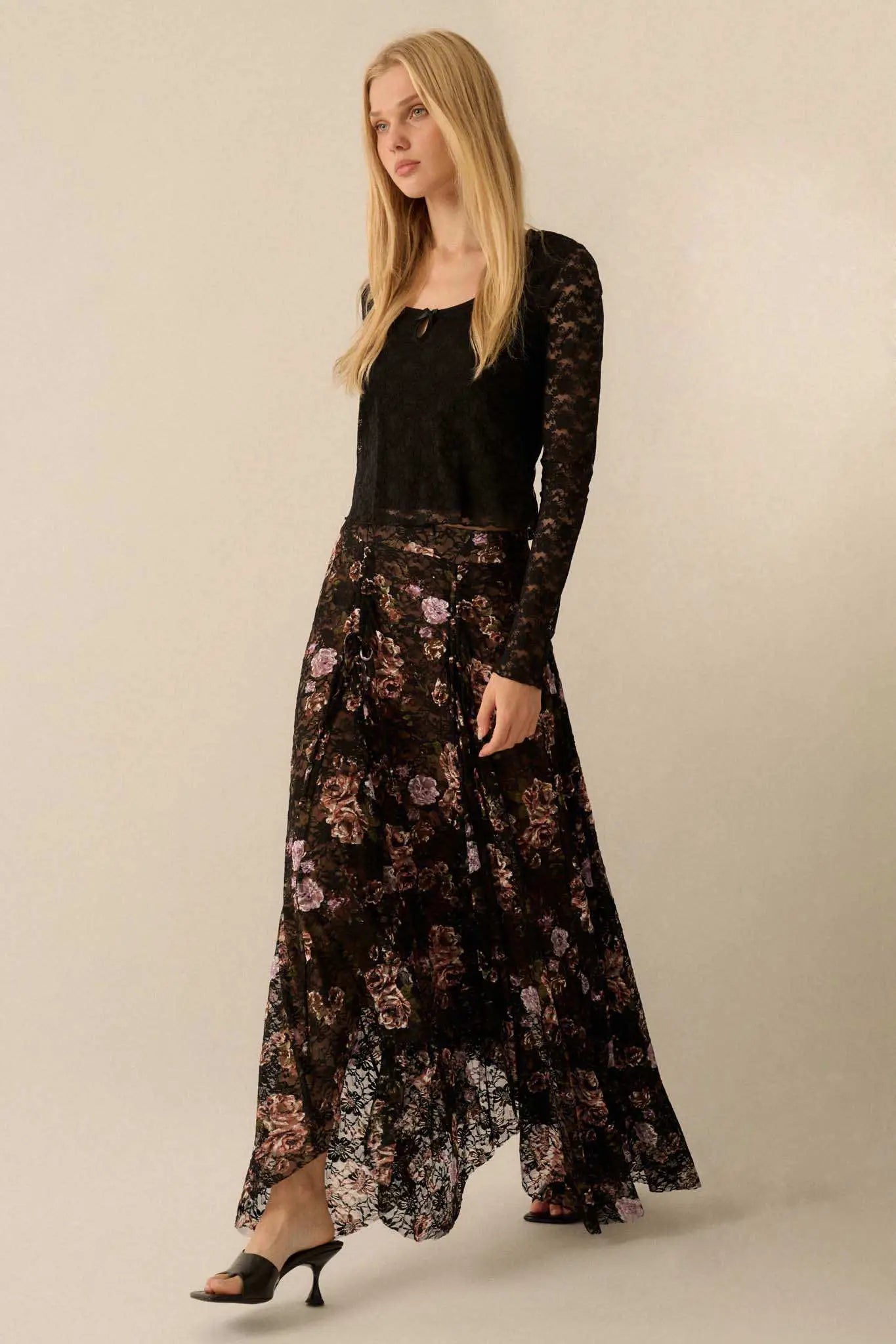 Secret Garden Floral-Print Lace Maxi Skirt