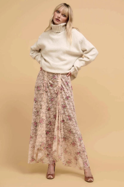 Secret Garden Floral-Print Lace Maxi Skirt