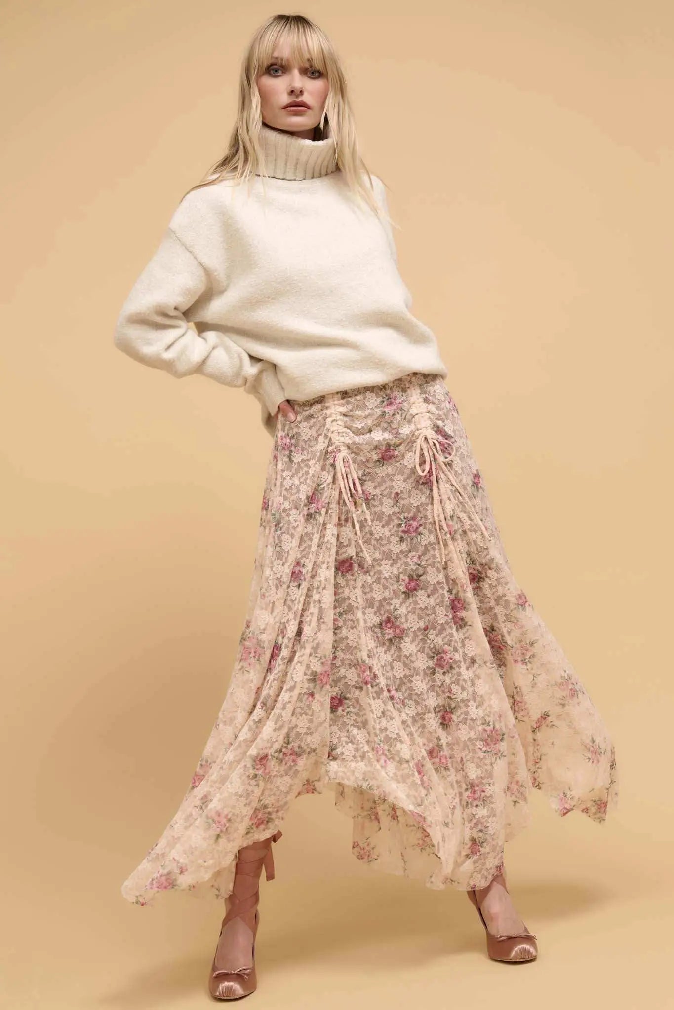 Secret Garden Floral-Print Lace Maxi Skirt