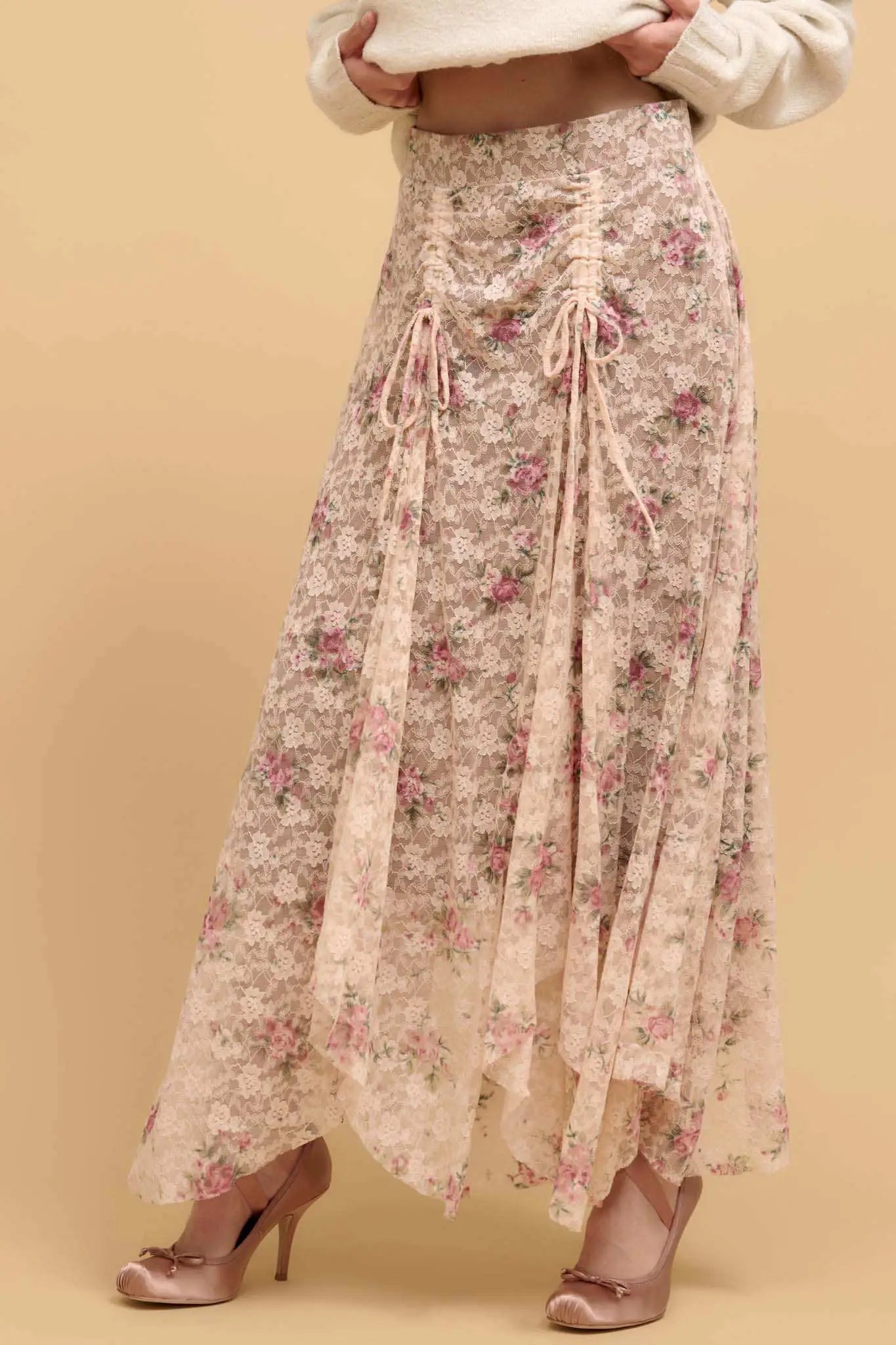 Secret Garden Floral-Print Lace Maxi Skirt