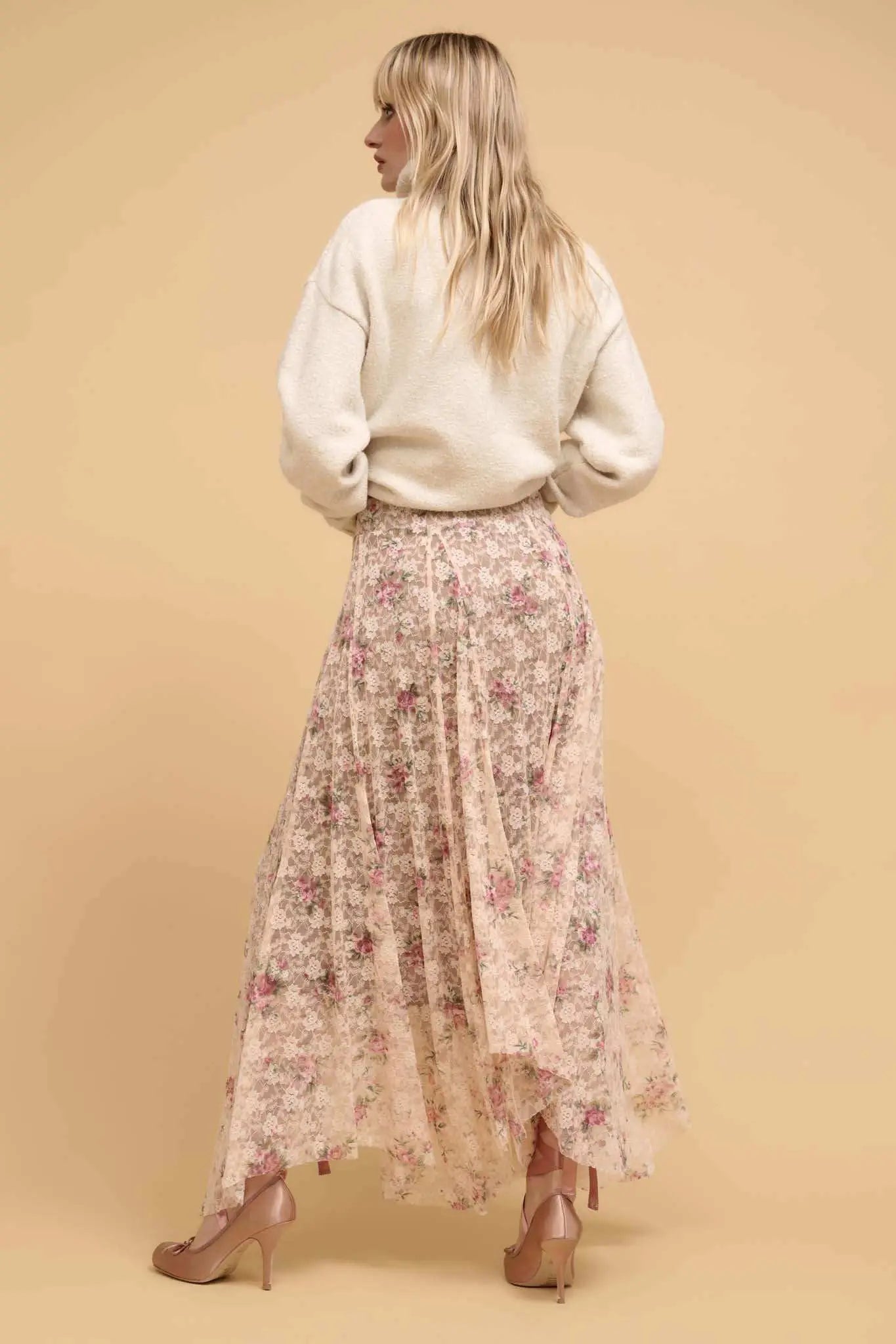 Secret Garden Floral-Print Lace Maxi Skirt