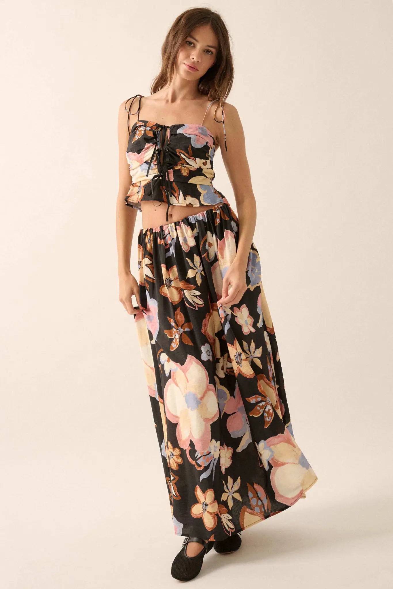 Ready to Grow Textured Floral-Print Maxi Skirt