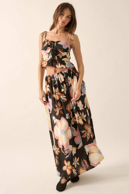 Ready to Grow Textured Floral-Print Maxi Skirt