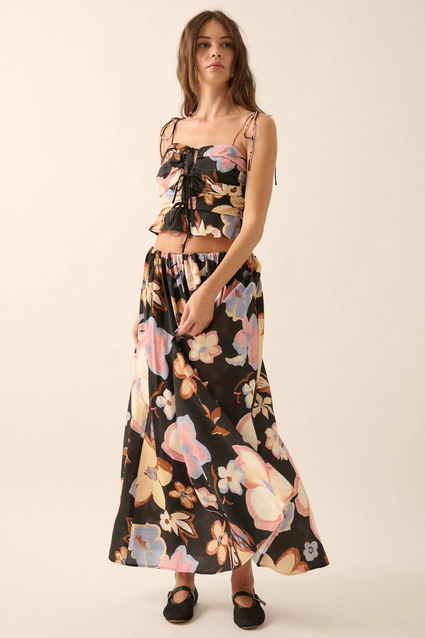 Ready to Grow Textured Floral-Print Maxi Skirt