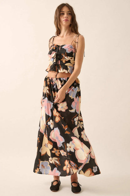 Ready to Grow Textured Floral-Print Maxi Skirt