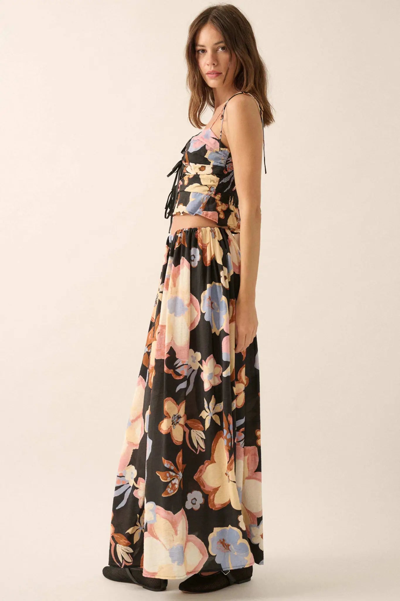 Ready to Grow Textured Floral-Print Maxi Skirt