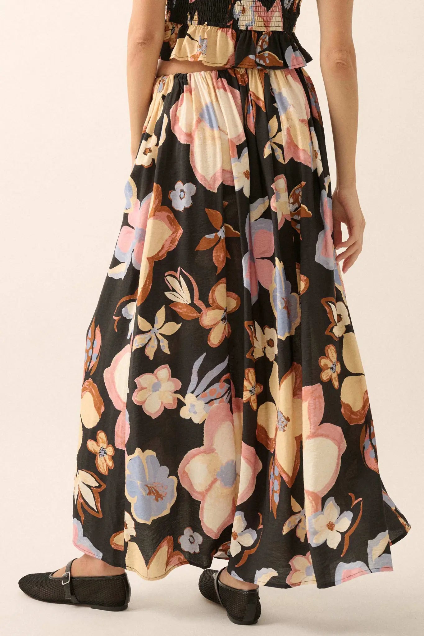 Ready to Grow Textured Floral-Print Maxi Skirt