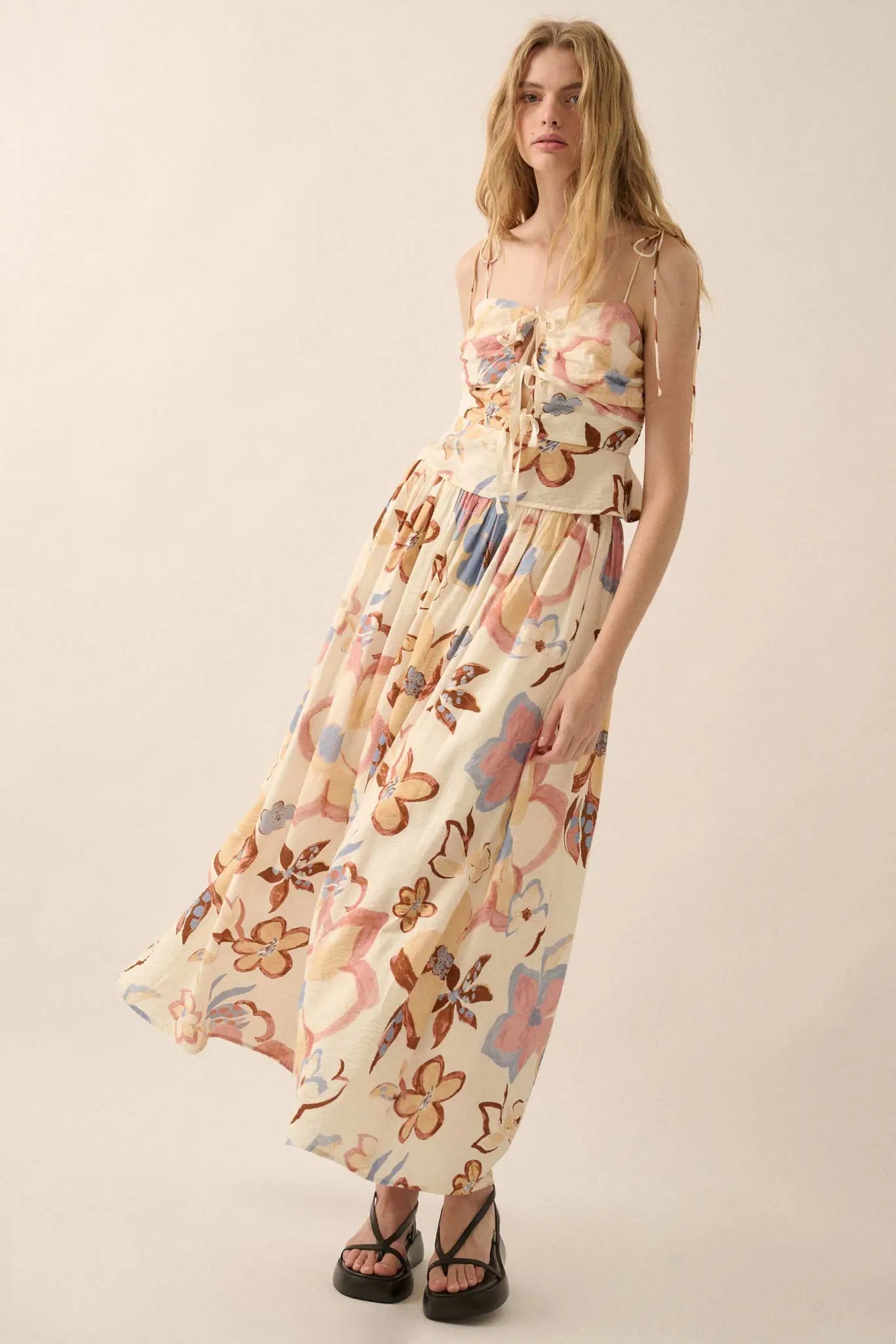 Ready to Grow Textured Floral-Print Maxi Skirt