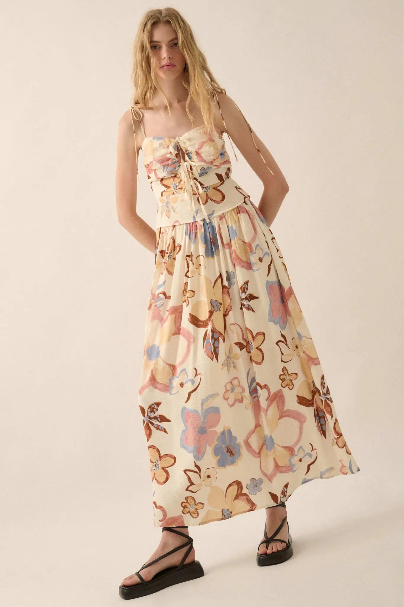 Ready to Grow Textured Floral-Print Maxi Skirt