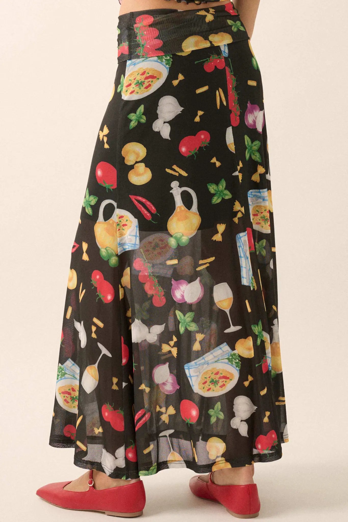 Molto Delizioso Printed Mesh Foldover Maxi Skirt