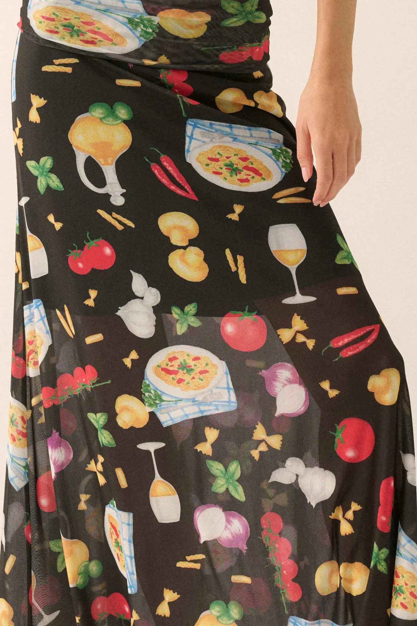 Molto Delizioso Printed Mesh Foldover Maxi Skirt