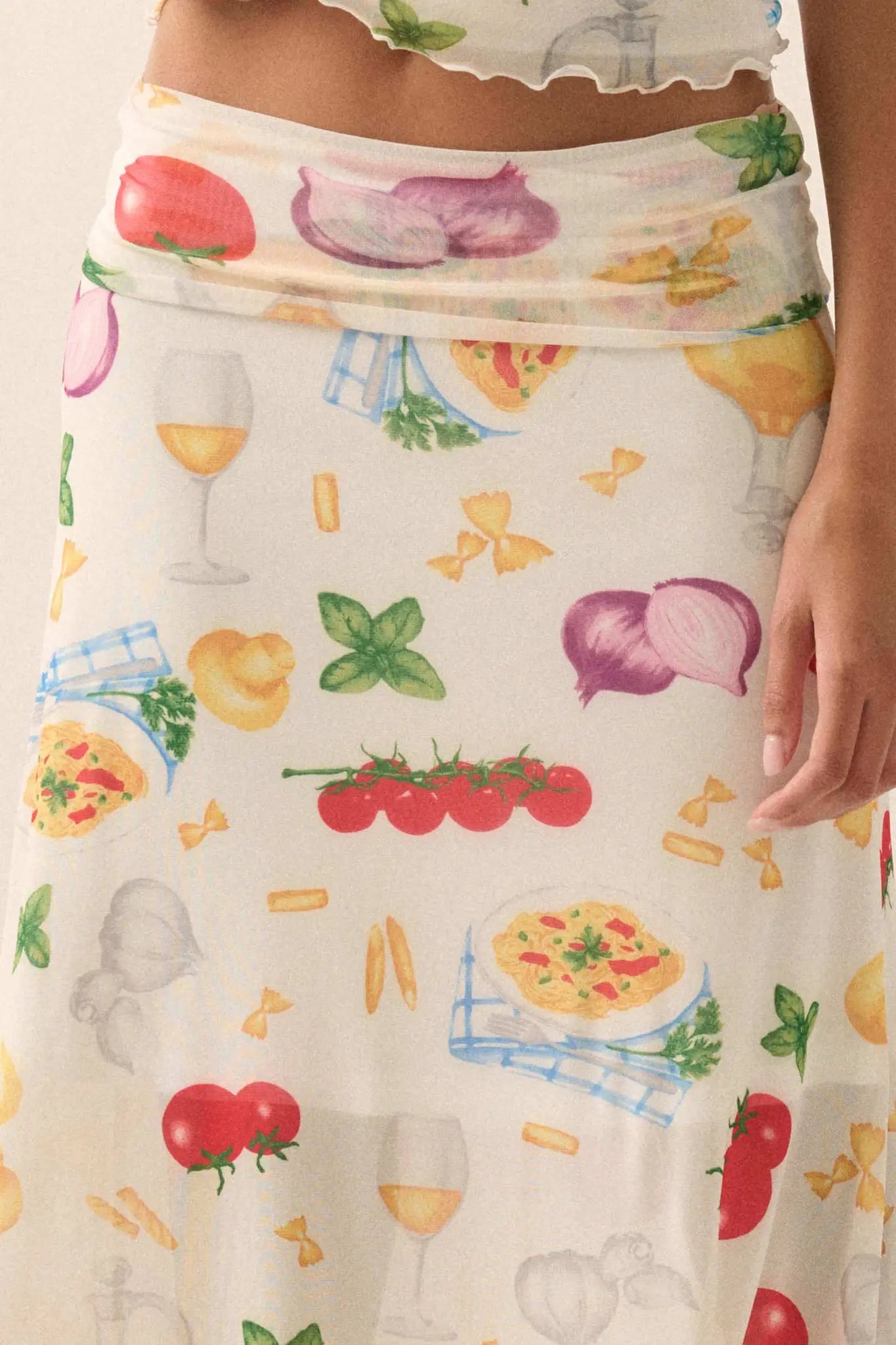 Molto Delizioso Printed Mesh Foldover Maxi Skirt