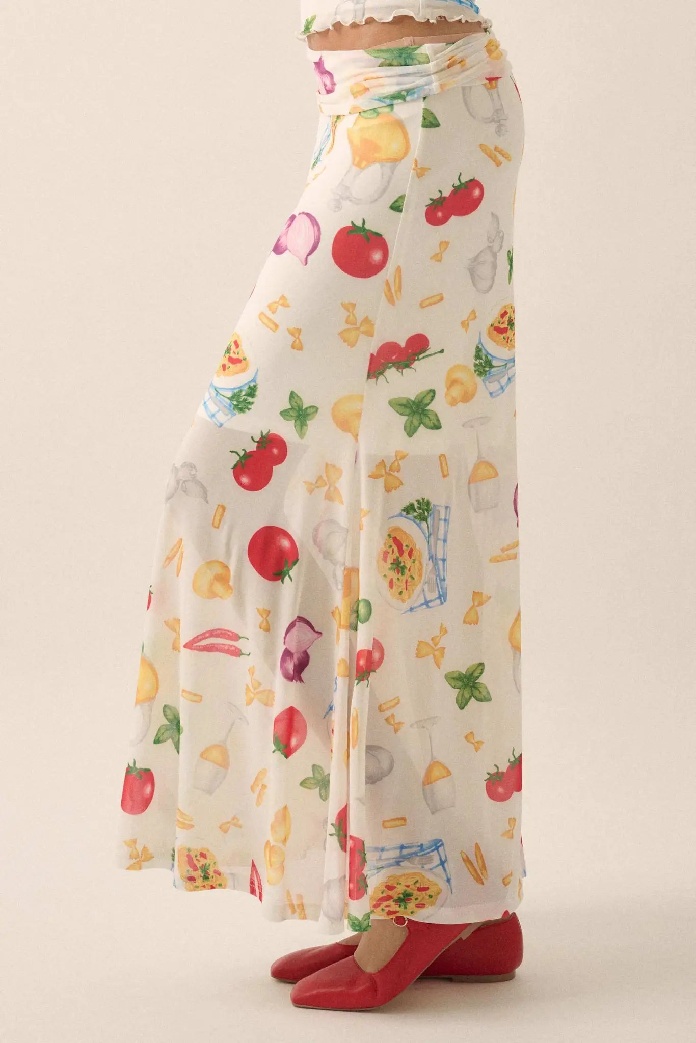 Molto Delizioso Printed Mesh Foldover Maxi Skirt