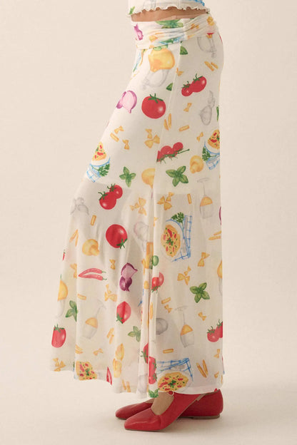 Molto Delizioso Printed Mesh Foldover Maxi Skirt