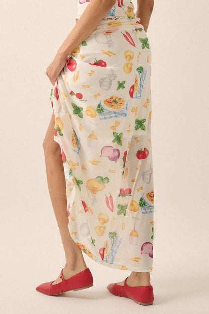 Molto Delizioso Printed Mesh Foldover Maxi Skirt