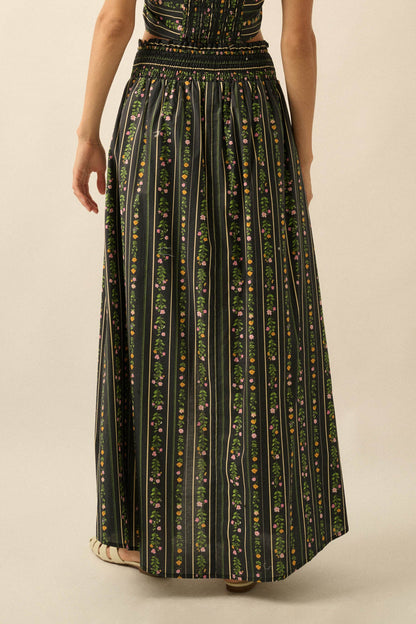 Fields in Bloom Floral-Stripe Button-Up Maxi Skirt
