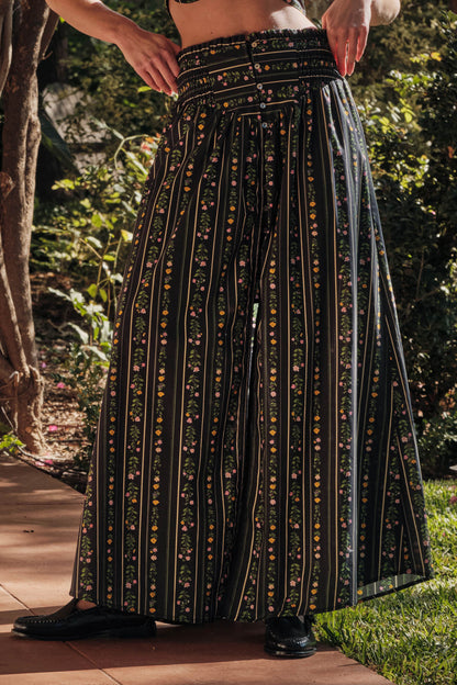 Fields in Bloom Floral-Stripe Button-Up Maxi Skirt