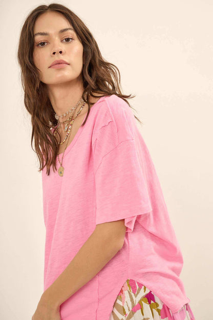 Easy Fit Vintage-Wash Slub Cotton Split-Hem Tee