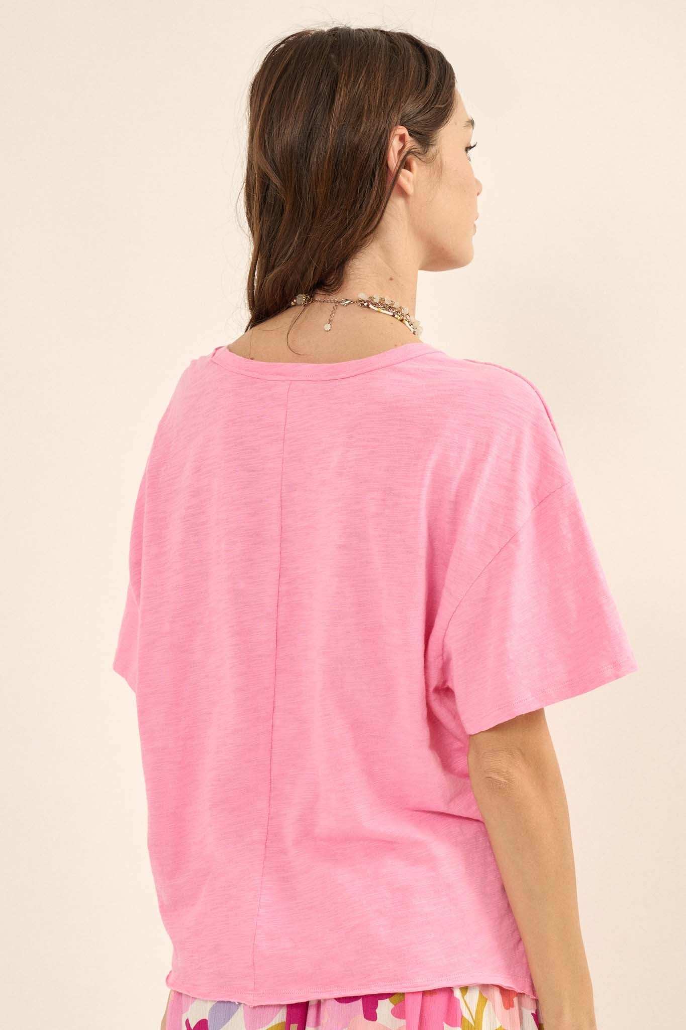 Easy Fit Vintage-Wash Slub Cotton Split-Hem Tee