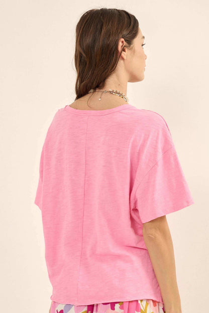 Easy Fit Vintage-Wash Slub Cotton Split-Hem Tee