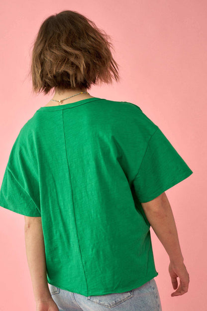 Easy Fit Vintage-Wash Slub Cotton Split-Hem Tee