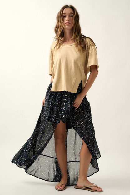 Easy Fit Vintage-Wash Slub Cotton Split-Hem Tee