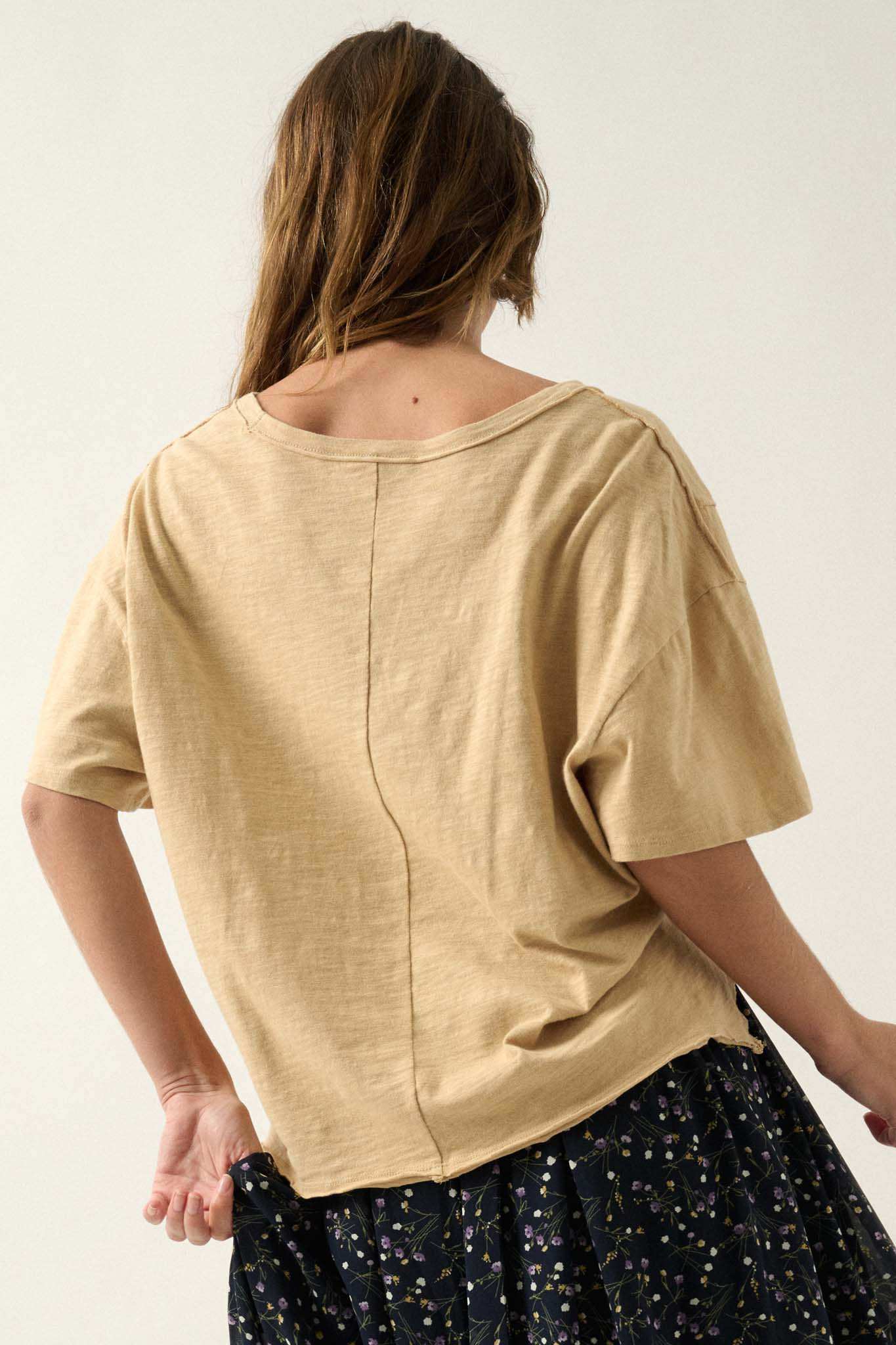 Easy Fit Vintage-Wash Slub Cotton Split-Hem Tee