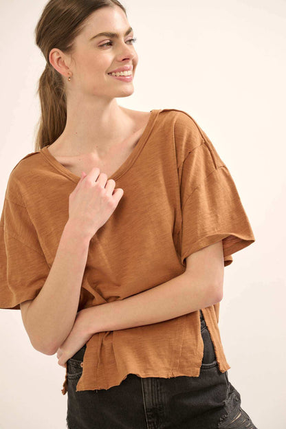 Easy Fit Vintage-Wash Slub Cotton Split-Hem Tee