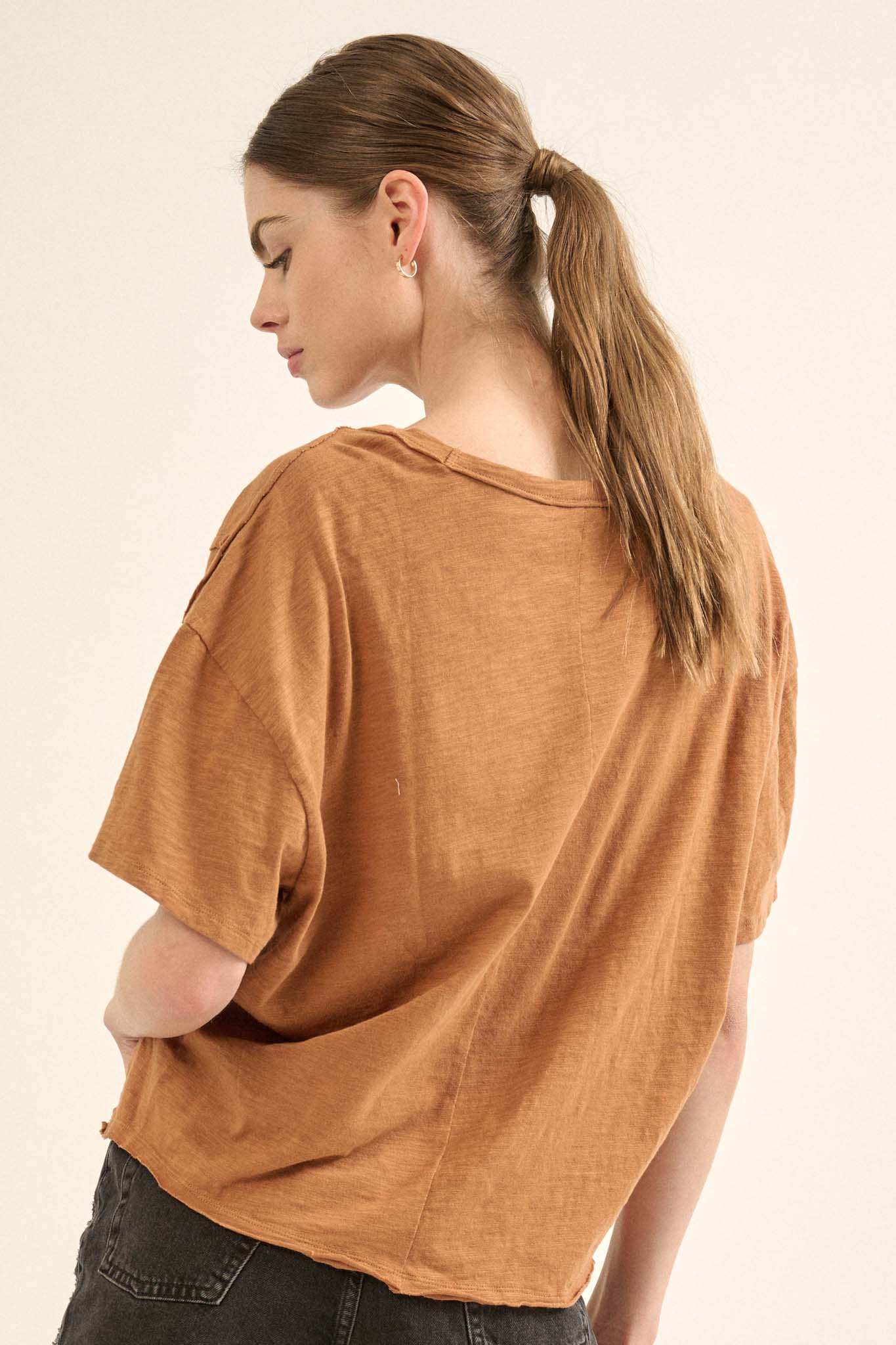 Easy Fit Vintage-Wash Slub Cotton Split-Hem Tee