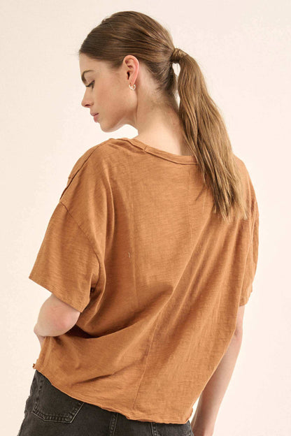 Easy Fit Vintage-Wash Slub Cotton Split-Hem Tee
