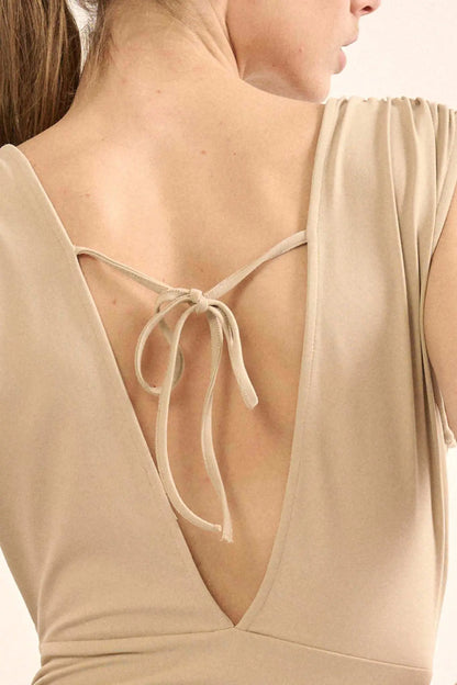 Lifted Fit Gathered Cap-Sleeve V-Neck Bodysuit