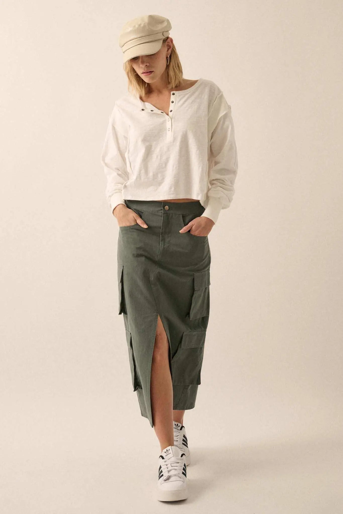 Easy Fit Cotton Slub and Rib-Knit Henley Top