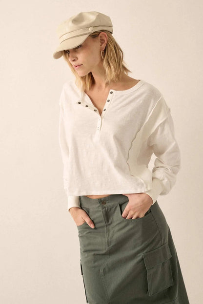 Easy Fit Cotton Slub and Rib-Knit Henley Top
