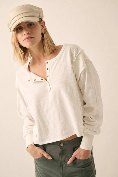 Easy Fit Cotton Slub and Rib-Knit Henley Top