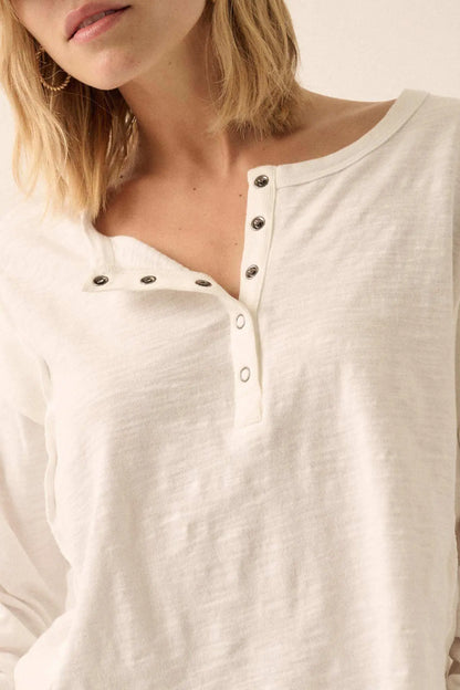 Easy Fit Cotton Slub and Rib-Knit Henley Top