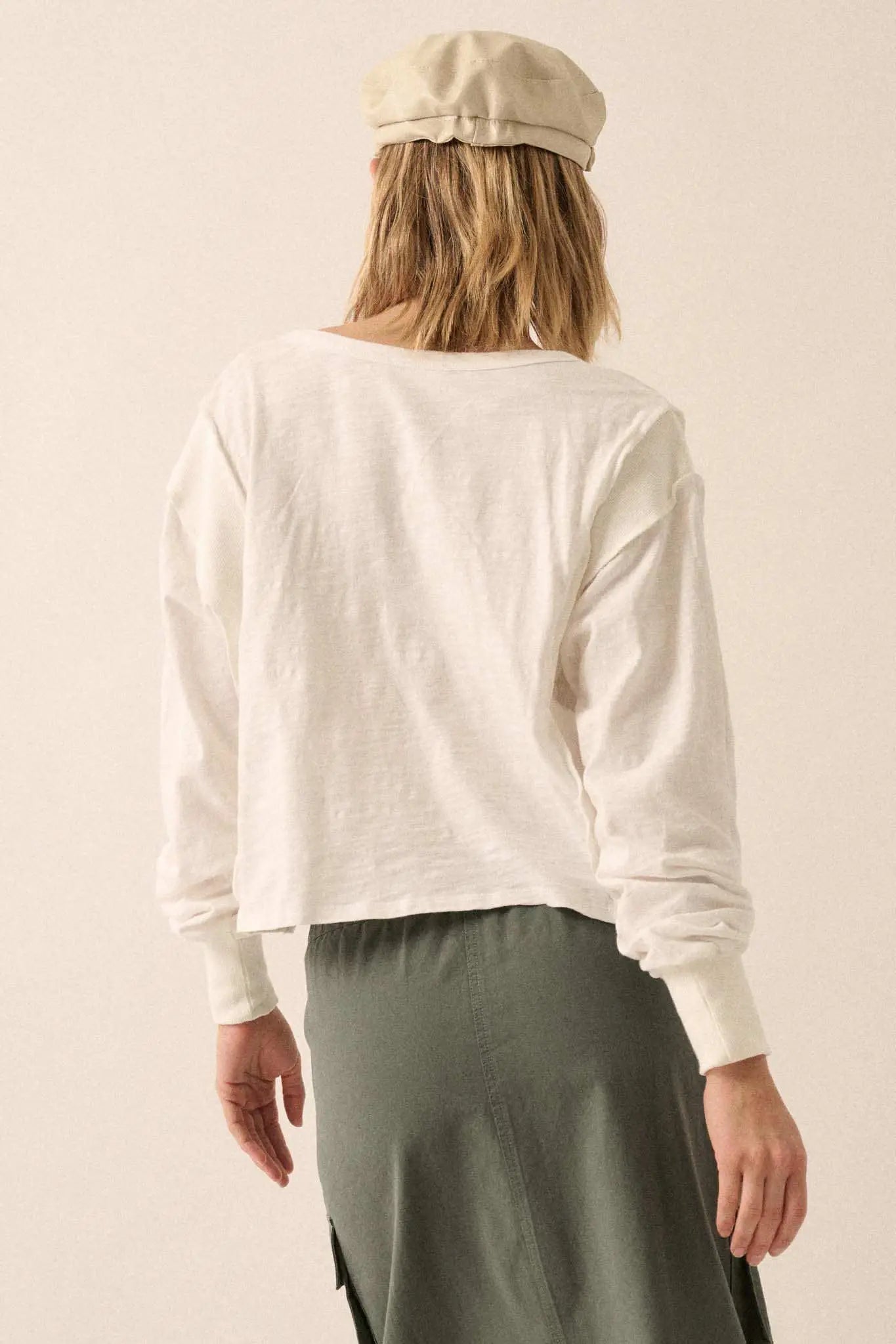 Easy Fit Cotton Slub and Rib-Knit Henley Top