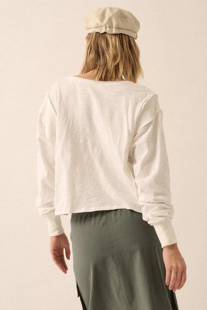 Easy Fit Cotton Slub and Rib-Knit Henley Top