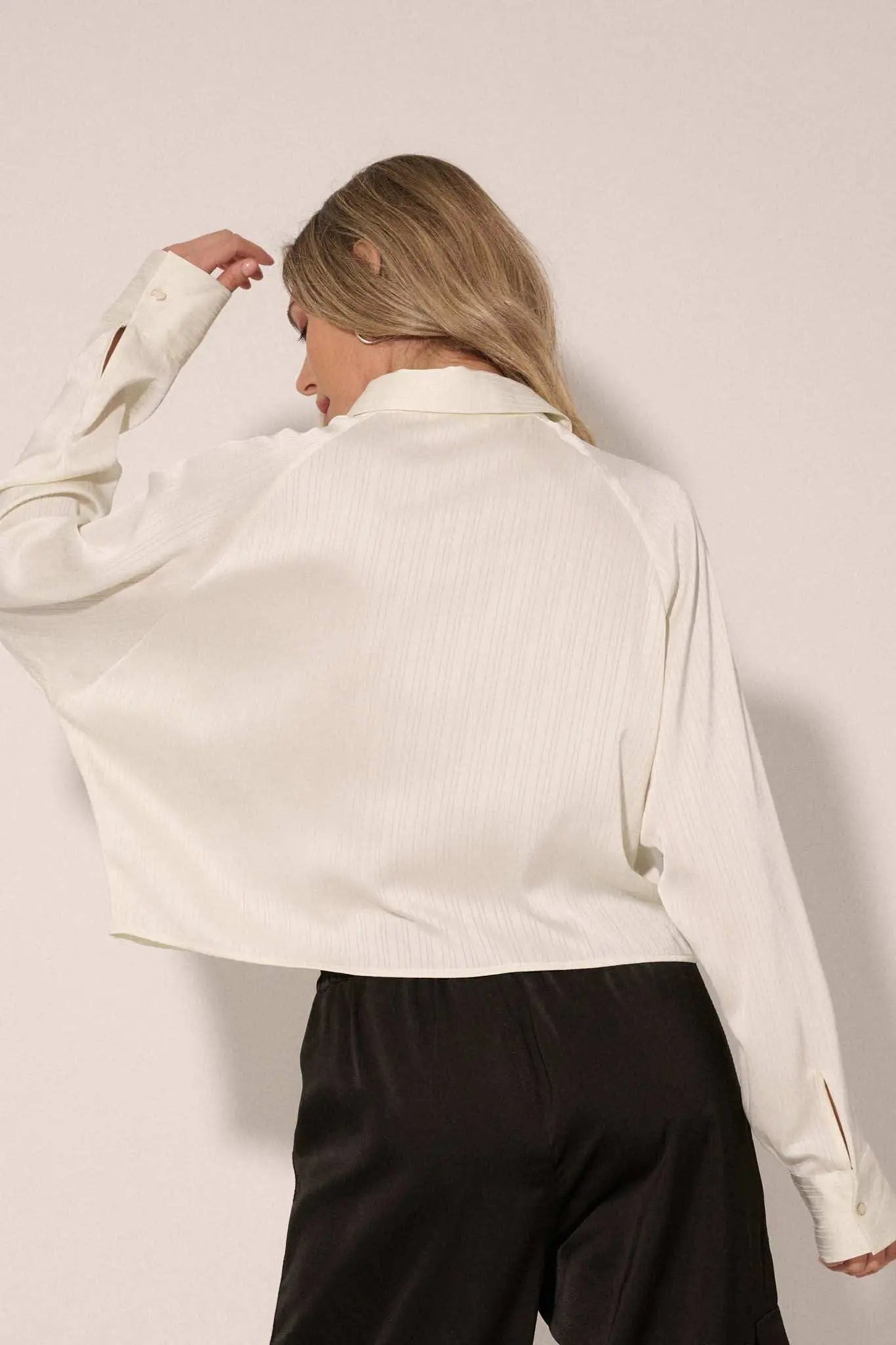 Silken Soul Striped Satin Button-Up Pocket Shirt